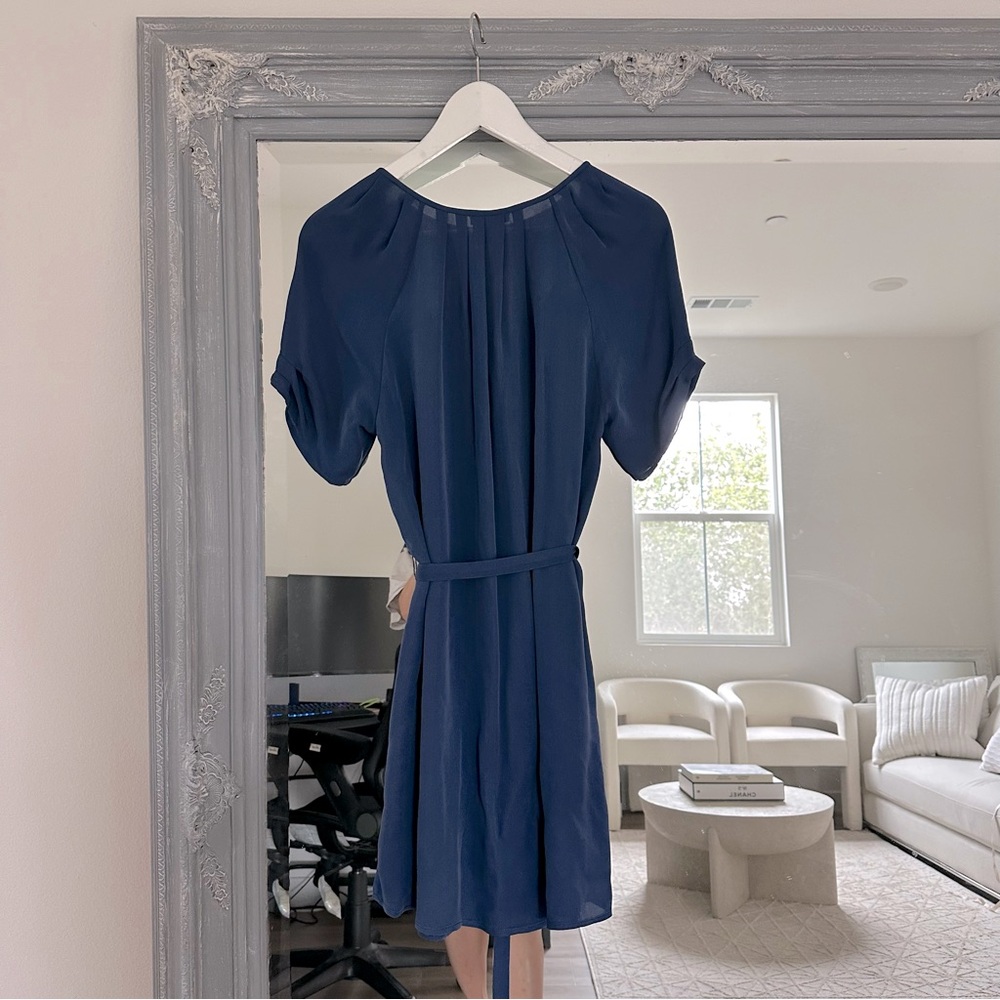 Joie Blue Silk Button Down Waist Tie Belted Dress Peasant Cottage Coastal S - Picture 4 of 6